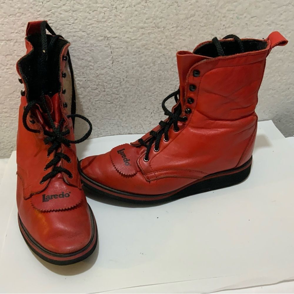 Laredo Women’s Red Western Roper Cowboy Boots Size 7 Soft Sole Lace Up - Picture 3 of 13